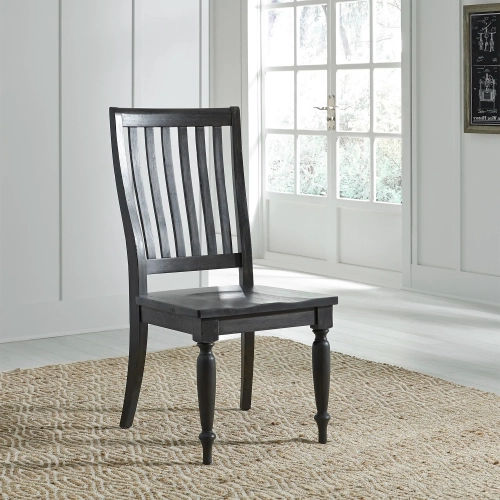 Harvest Home Slat Back Dining Chair in Chalkboard Wood (Set of 2)
