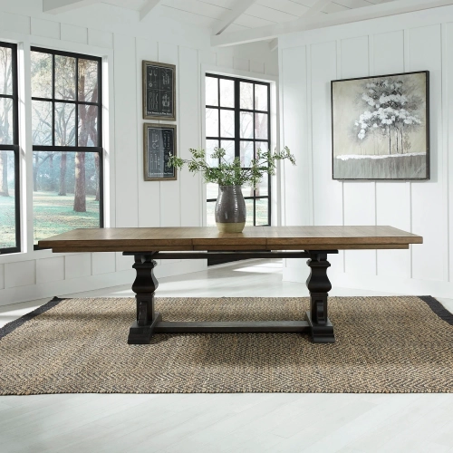 Harvest Home 104" Trestle Dining Table in Wood & Chalkboard Black