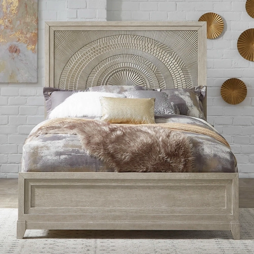Belmar Queen Panel Bed in Washed Taupe & Silver Champagne
