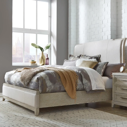 Belmar Queen Bed in Washed Taupe, Silver Champagne & Linen