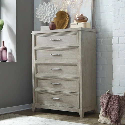Belmar 5-Drawer Chest in Washed Taupe & Silver Champagne