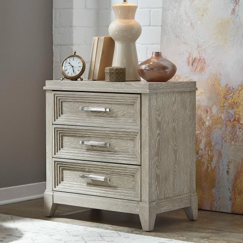 Belmar 3-Drawer Nightstand in Washed Taupe & Silver Champagne