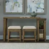 Carolina Park 3-Piece Console Table & Stools Set in Brown Wood & Cream Fabric