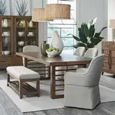 Shaker Lakes 6-Piece Double Pedestal Table Set in Wood & Taupe Fabric