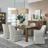 Shaker Lakes 7-Piece Dining Set in Wood & Taupe Fabric