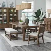Shaker Lakes 6-Piece Double Pedestal Table Set in Wood & Taupe Fabric