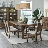 Shaker Lakes 7-Piece Double Pedestal Table Set in Wood & Taupe Fabric
