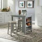 Brook Creek 3-Piece Counter Dining Set in Gray Wood & Neutral Fabric