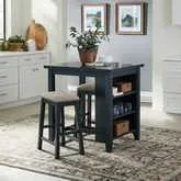 Brook Creek 3-Piece Counter Dining Set in Navy Blue Wood & Neutral Fabric