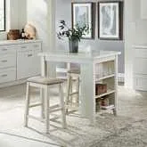 Brook Creek 3-Piece Counter Dining Set in White Wood & Neutral Fabric