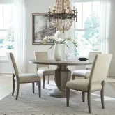 Westfield 5-Piece Pedestal Dining Set in Brown Wood & Sand Fabric