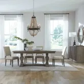 Westfield 5-Piece Trestle Dining Set in Brown Wood & Sand Fabric