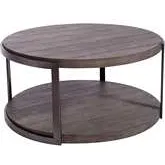 Modern View Round Coffee Cocktail Table in Distressed Gray Wood & Metal
