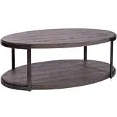 Modern View Oval Coffee Cocktail Table in Distressed Gray Wood & Metal