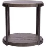 Modern View Round End Table in Distressed Gray Wood & Metal