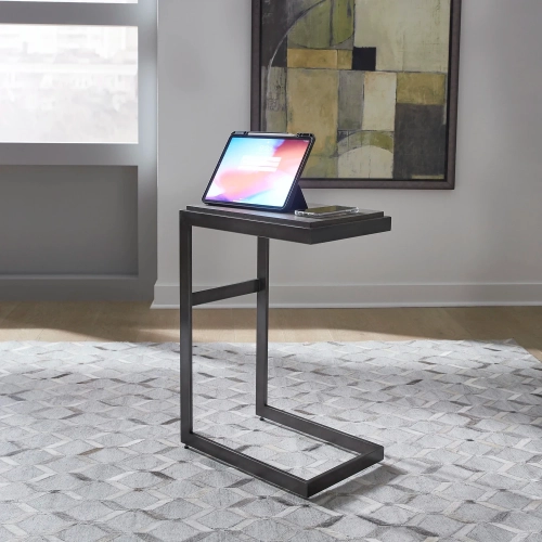 Modern View Laptop Table in Distressed Gray Wood & Metal
