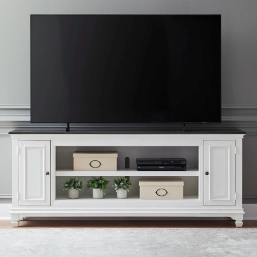 Allyson Park 80 Inch Fireplace TV Console in Wire Brushed White & Charcoal