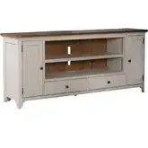 Farmhouse Reimagined 80 Inch Fireplace TV Console in Chestnut & Antique White