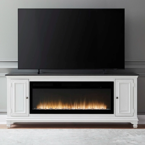 Allyson Park 80 Inch TV Stand Fireplace Console in Brushed White & Charcoal