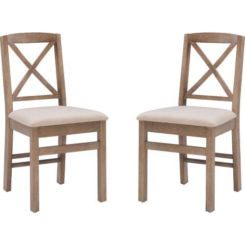 Torino X Back Dining Chair in Grey Wash & Beige Fabric (Set of 2)