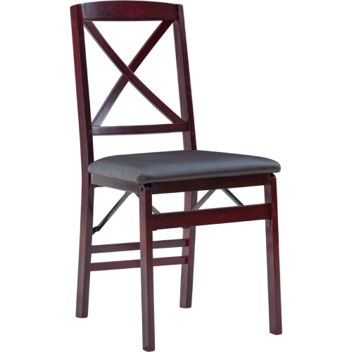 Triena 18" X Back Folding Dining Chair in Brown Leatherette & Espresso (Set of 2)