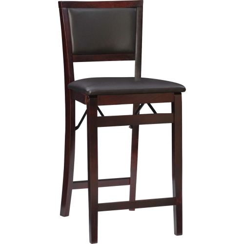 Triena 24" Pad Back Folding Counter Stool in Brown Leatherette & Espresso