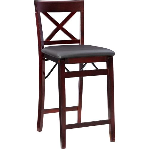 Triena 24" X Back Folding Counter Stool in Brown Leatherette & Espresso