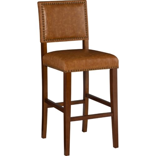 Brook Bar Stool in Caramel Leatherette & Walnut Finish Wood