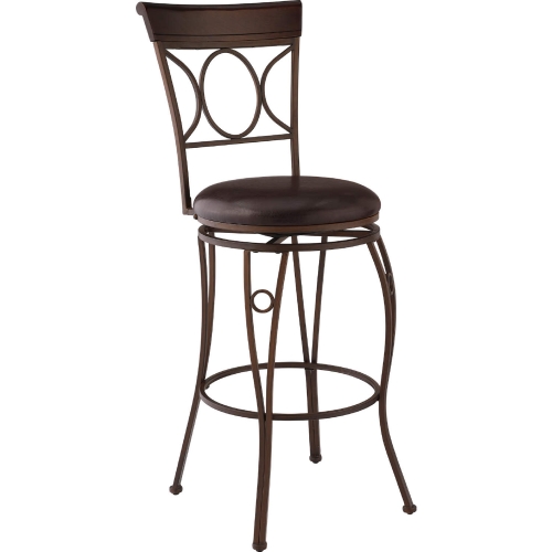 Circles Back Bar Stool in Brown Leatherette & Black Metal