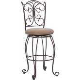 Gathered Back Bar Stool in Brown Microfiber & Bronze Metal