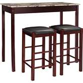 Lancer 3 Piece Counter Dining Set in Faux Marble, Espresso & Black Leatherette