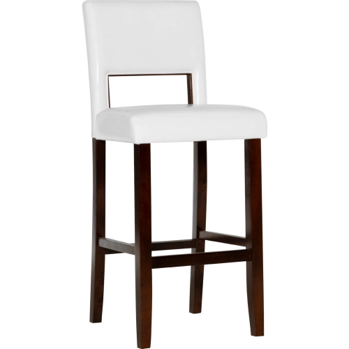 Vega Bar Stool in White Leatherette & Espresso Wood