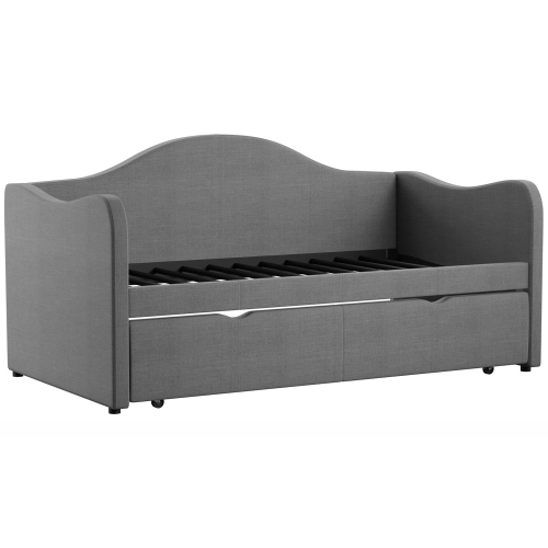 Twin Daybed with Trundle in Grey Fabric