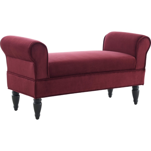 Lillian Bench in Berry Fabric & Dark Mahogany Finish Wood