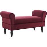 Lillian Bench in Berry Fabric & Dark Mahogany Finish Wood