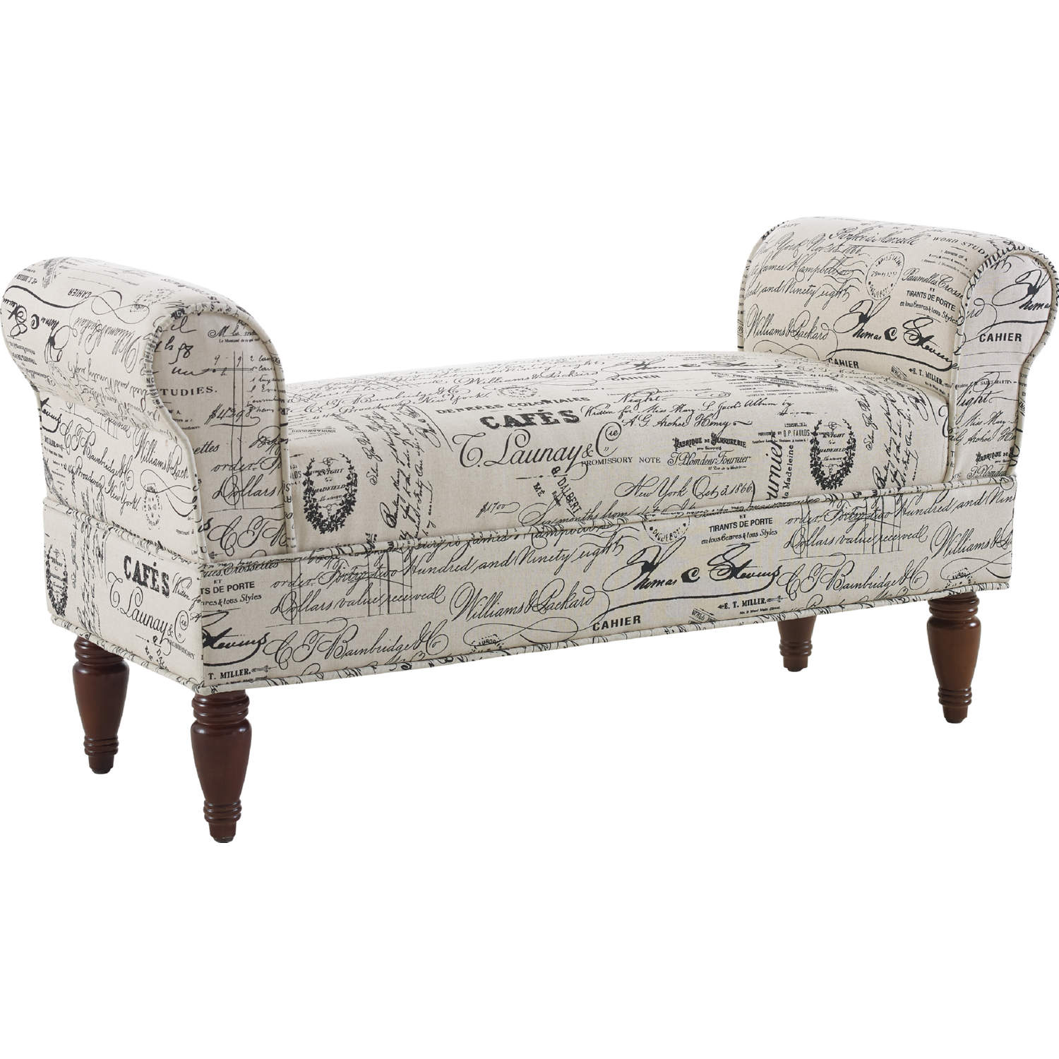 Linon 36030LIN01KDU Lillian Bench in Script Fabric & Dark Mahogany