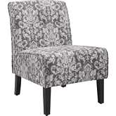 Coco Accent Chair in Gray Damask Fabric & Black Wood