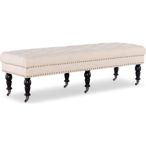 Isabelle 62" Bench in Neutral Fabric & Espresso Wood