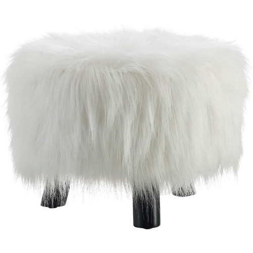 Linon Ottoman in White Faux Fur