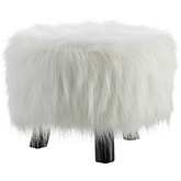 Linon Ottoman in White Faux Fur