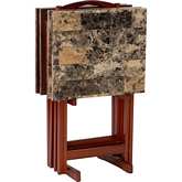 Linon Tray Table Set in Brown Faux Marble & Wood