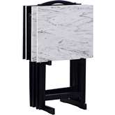 Linon Tray Table Set in White Faux Marble & Black