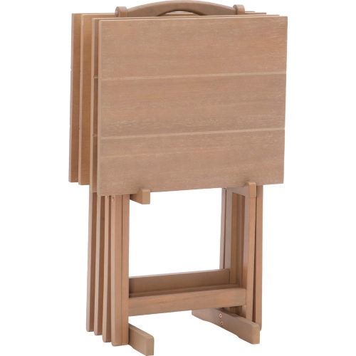 Linon Tray Table Set in Driftwood Gray Finish Acacia Wood