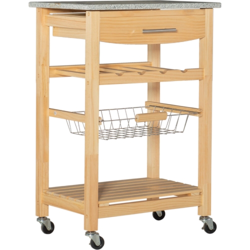 Linon Kitchen Island in Natural Finish Wood & Gray Granite