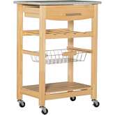 Linon Kitchen Island in Natural Finish Wood & Gray Granite