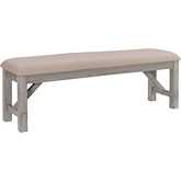 Turino Dining Bench in Weathered Grey Wood & Tan Fabric