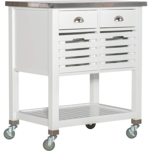 Robbin Kitchen Cart in White Wood & Stainless Steel