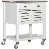 Robbin Kitchen Cart in White Wood & Stainless Steel