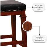 Kennedy Bar Stool in Black Leatherette & Dark Cherry Finish