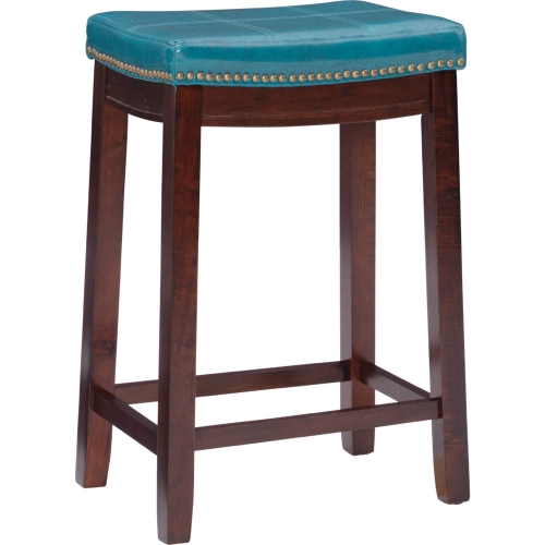 Claridge Counter Stool in Blue Leatherette & Brown Wood
